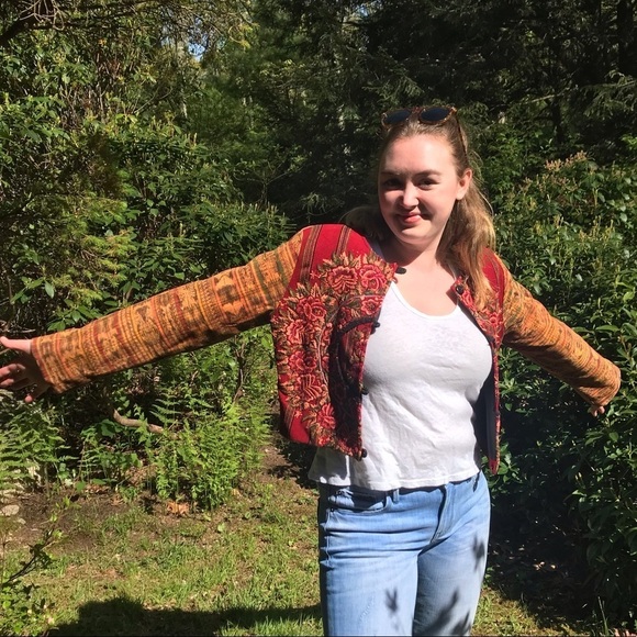 Vintage Festival Cropped Jacket Small Rust Floral - Picture 10 of 10